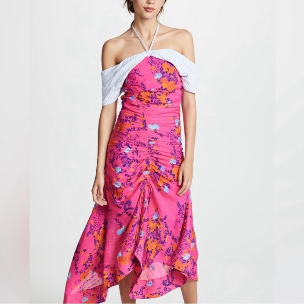 Tanya Taylor Revolve Virginia Pink Floral Off the Shoulder Asymmetric Dress 4